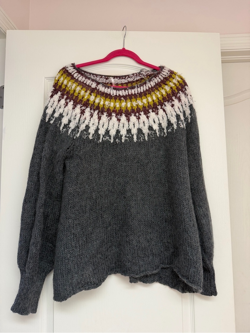 EUC Free People Oversized Gray Sweater with Pattern Detailing